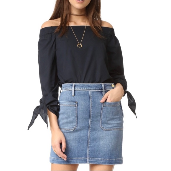 Free People Tie Sleeve Off The Shoulder Strapless Navy Blue Top - Picture 11 of 13